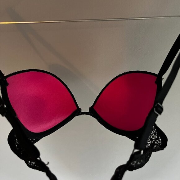 LA SENZA Remix pushup plunge bra Size 32B Black Lace Padded with Underwire - Picture 7 of 11